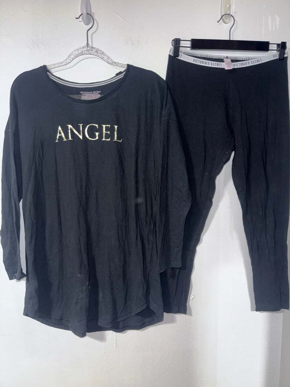 Victoria's Secret Black Angel Graphic Long Sleeve Top and Legging Sleep Set